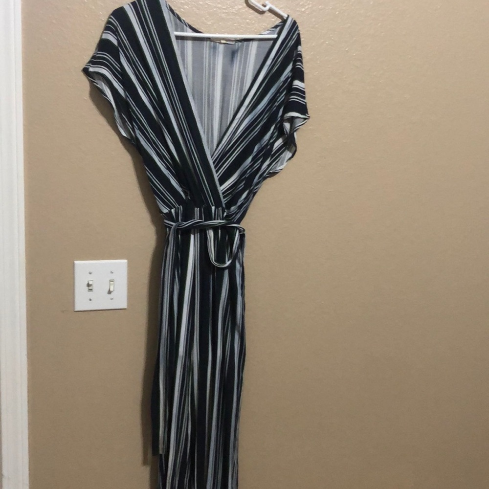 Navy with white and green Capri Romper